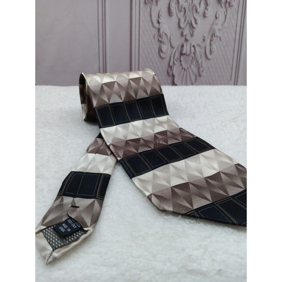 NWT Di Moggio Mens Premium Tie Pure Silk Handmade Smooth Brown/Beige MSRP $30 EC - Picture 14 of 15